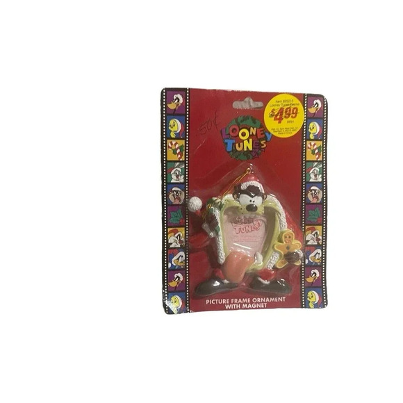 Vtg 1997 Looney Tunes Picture Frame Christmas Ornament Magnet Tasmanian Devil - Picture 7 of 8